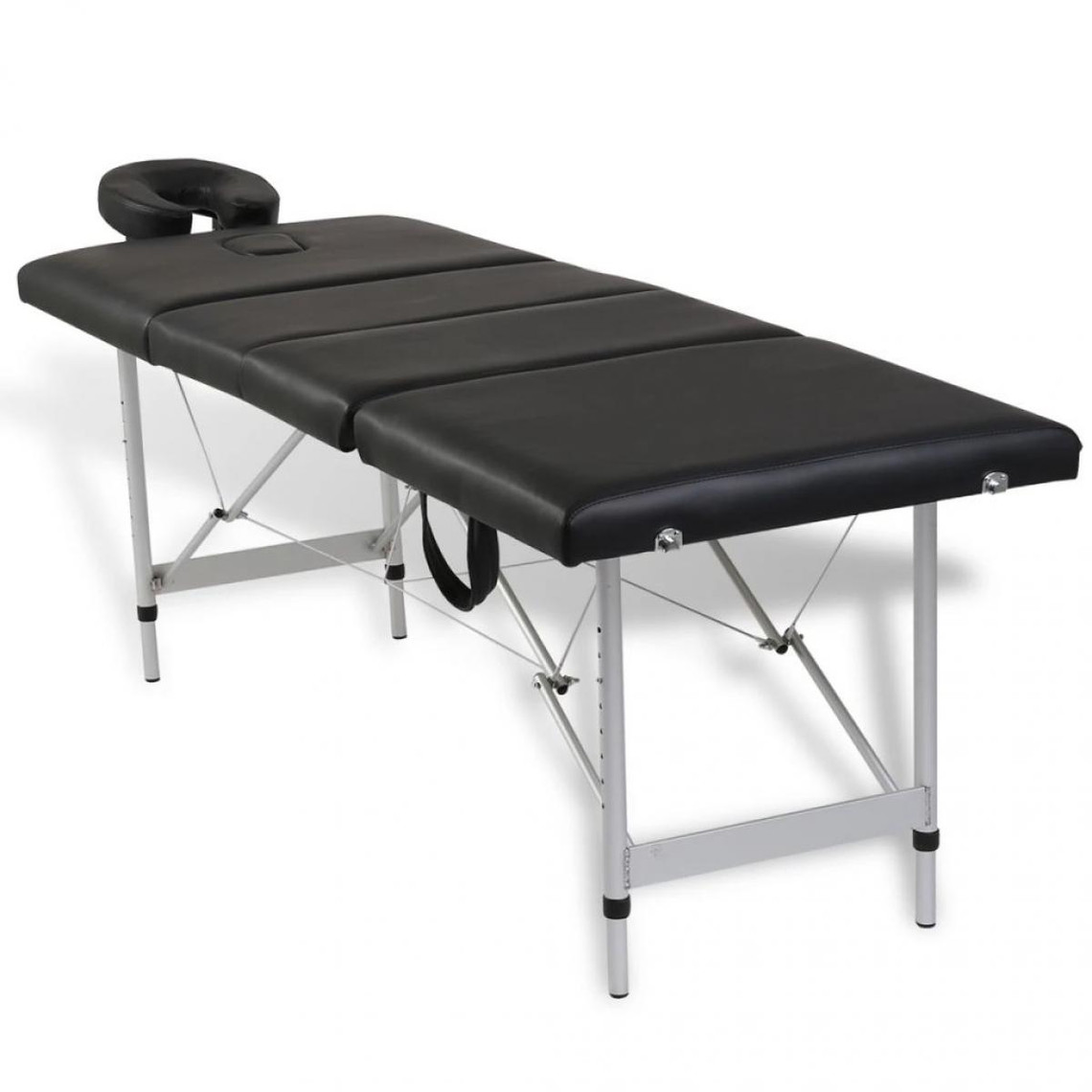 Hucoco Table de Massage Pliante 4 Zones Noir Cadre en Aluminium - Noir