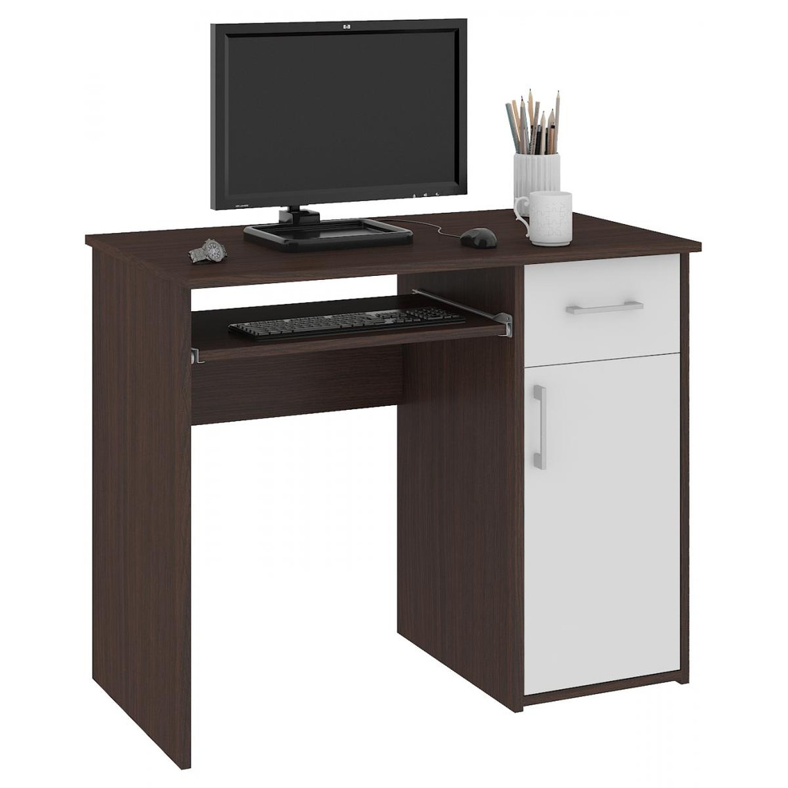 Hucoco TORPE | Bureau informatique contemporain 90x74x50 cm | Taille compacte + support clavier + tiroir | Table ordinateur - W