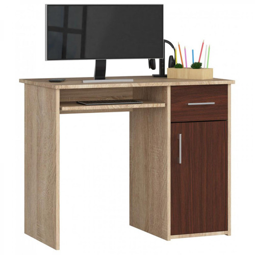 Bureau et table enfant Hucoco TORPE - Bureau informatique style moderne - 90x74x50 - 1 porte+1 tiroir - Wengé