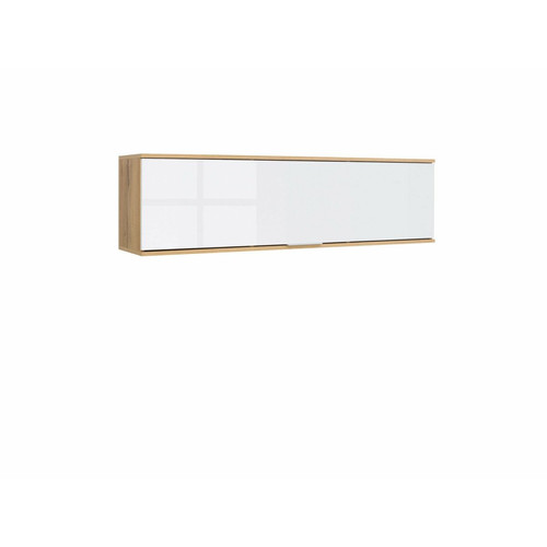 Armoire Hucoco JADEA - Armoire suspendue style scandinave salon/chambre d'ado - 135x37x31 - 1 porte+ 3 compartiments - Armoire murale - Blanc