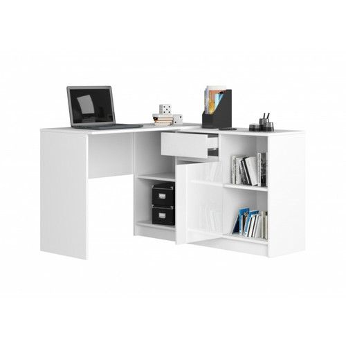 Hucoco - KERESTE - Bureau d'angle style moderne cabinet - 79x120x126 - 1 tiroir+1 porte - Blanc - Chambre Enfant Blanc et bois