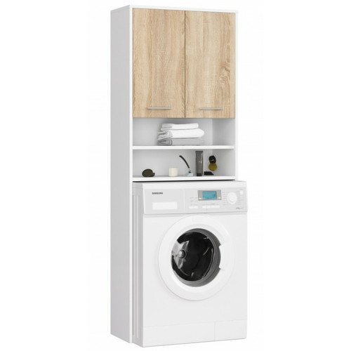 Hucoco - LENA - Meuble pour machine à laver style moderne - 64x180x30 - 2 portes+4 étagères - Sonoma - Meuble de rangement 30 cm de profondeur