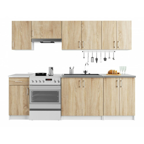 Hucoco - NOLA - Cuisine complète linéaire + modulaire 240cm 7 pcs - Plan de travail INCLUS - Ensemble meubles cuisine - Sonoma - Le meilleur de nos Marchands Maison