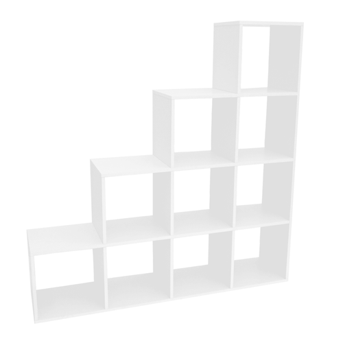 Hucoco - STELLA - Bibliothèque à 10 compartements - Etagère escalier 10 cases - 138x30x138 cm - Blanc - Meuble de rangement 30 cm de profondeur