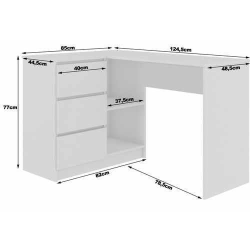 Hucoco SUNDAR - Bureau d'angle style moderne - 124x77x85 - 2 tablettes+3 tiroirs - Wengé