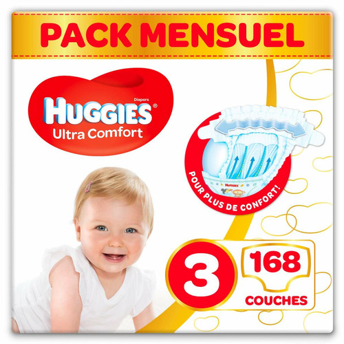 Huggies HUGGIES Ultra Comfort - Couches Bébé unisexe x168 Taille 3 - Pack 1 mois