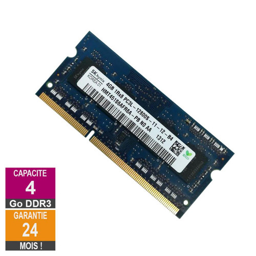Hynix - Barrette Mémoire 4Go RAM DDR3 Hynix HMT451S6AFR8A-PB SO-DIMM PC3L-12800S 1Rx8 - Memoire pc reconditionnée