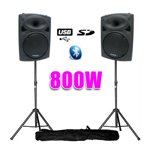 Ibiza Sound - Enceintes amplifiées 10" 25cm 800W USB/BT + pieds Ibiza Sound  - Enceinte ibiza 800w