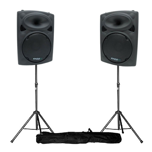 Ibiza Sound - Enceintes amplifiées 12" 30cm 1400W USB/BT + pieds Ibiza Sound  - Retour de scene amplifie