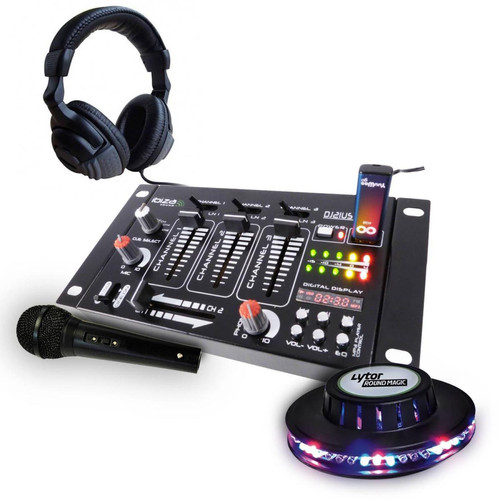 Ibiza Sound - Table de mixage - Ibiza sound - casque DJ - micro noir - jeu de lumière effet UFO - Sono et éclairages de soirée