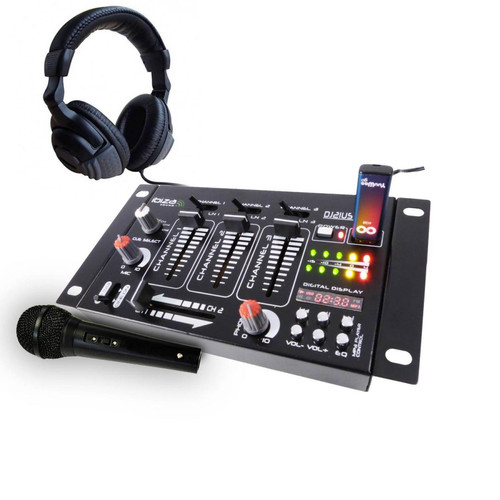 Ibiza Sound - Table de mixage - Ibiza Sound DJ21MK2 - 4 voies 7 entrées USB - casque DJ - micro noir - Tables de mixage