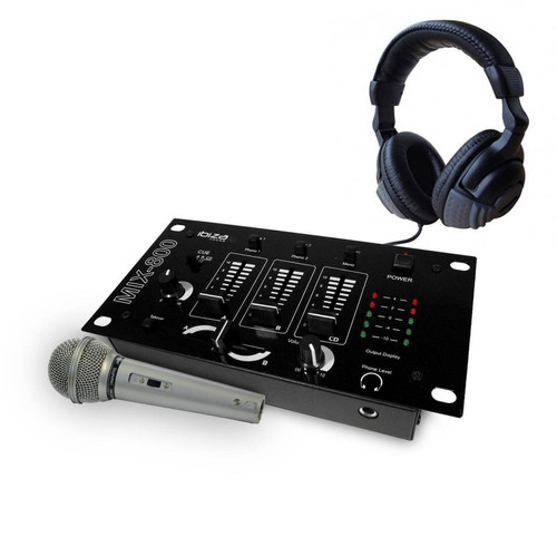 Ibiza Sound - Table de mixage Table de mixage - Ibiza sound MIX800 - 3 voies 5 entrées - casque DJ - micro silver - Ibiza Sound