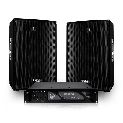 Ibiza Sound - Pack sonorisation 2 Enceintes passives 12"/30cm 2x600W + Ampli 1000W + Câbles CLUB12 + AC1000 Ibiza Sound  - Enceinte sono passive