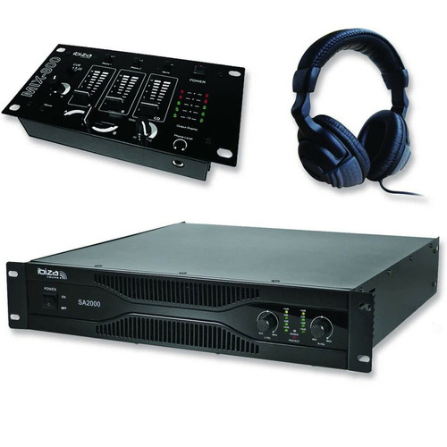 Ibiza Sound - Pack sonorisation amplificateur 2000W SA2000 + Table de mixage 3 voies 5 entrées + Casque Ibiza Sound  - Bonnes affaires Ampli