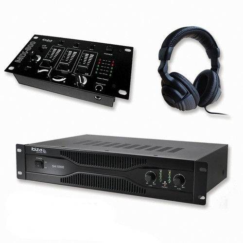Ampli  Ibiza Sound Pack sonorisation amplificateur 700W SA1000 + Table de mixage 3 voies 5 entrées + Casque
