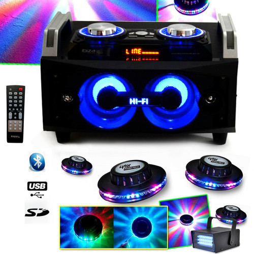 Ibiza Sound - Système portable 120W USB SD FM Bluetooth SPLBOX120 + 4 Effets Ovni ROUNDMAGIC + Strobe Ibiza Sound  - Packs DJ