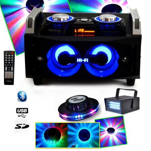 Ibiza Sound - Système portable 120W USB SD FM Bluetooth SPLBOX120 + Effet Ovni ROUNDMAGIC Strobe Ibiza Sound  - Packs DJ