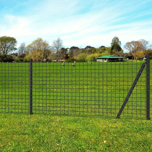 Accessoires barrières Icaverne Chic Clôtures et barrières selection Mbabane Jeu de clôture Euro avec piquets de sol 25 x 1 m Acier Gris