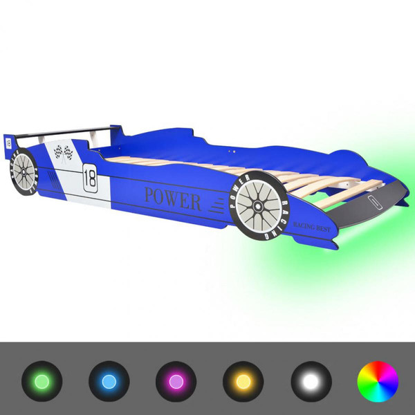 Lit enfant Icaverne Icaverne - Lits de bébé famille Lit voiture de course pour enfants avec LED 90 x 200 cm Bleu