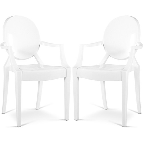 Iconik Interior - Lot de 2 chaises de salle à manger transparentes - Design avec accoudoirs - Louis XIV Blanc Iconik Interior  - Chaises Empilable