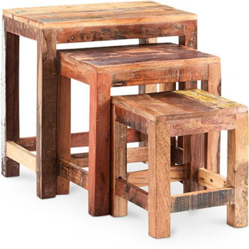 Iconik Interior - 3 Tables basses vintage en bois recyclé empilables  Multicolore Iconik Interior  - Ensemble meuble tv table basse