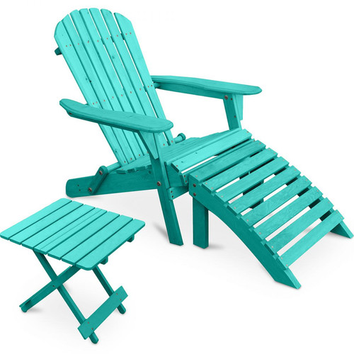 Chaises de jardin Iconik Interior Adirondack Table de jardin + Chaise longue + Repose-pieds en bois - Set - Alana Vert