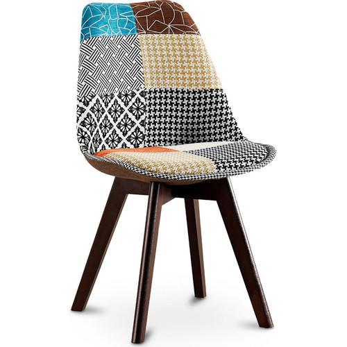 Iconik Interior - Chaise à manger Deswick design scandi rétro pieds foncés - multicolore premium - Patchwork Patty Iconik Interior  - Chaise Starck Chaises