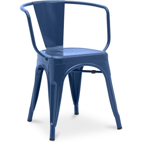 Iconik Interior - Chaise de salle à manger avec accoudoir Stylix design industriel en Métal - Nouvelle édition Bleu foncé Iconik Interior  - Chaise metal industriel