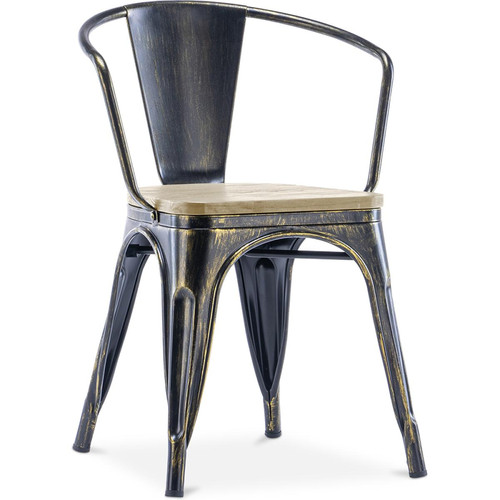 Chaises Iconik Interior Chaise de salle à manger avec accoudoir Stylix design industriel en Métal et bois clair - Nouvelle édition Bronze métallisé