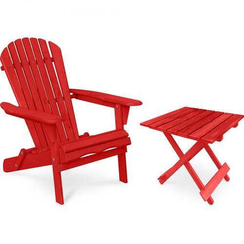 Chaises de jardin Iconik Interior Table + Chaise de jardin Adirondack en bois - Set - Alana Rouge