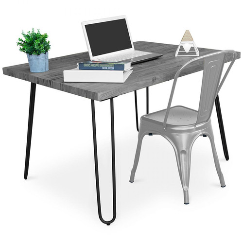 Iconik Interior - Table de bureau Hairpin Gris 120x90 + Chaise Tolix - Mobilier de bureau Argent