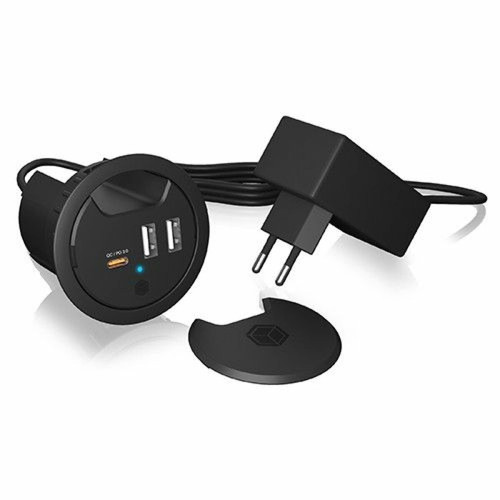 Chargeur Universel Icy Box 3-Port Tischladegerät, 2x USB-A, 1x USB-C, für 60 mm Bohrungen, schwarz (IB-HUB1407)