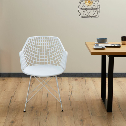 Idimex Lot de 4 chaises ALICANTE, en plastique blanc et métal blanc