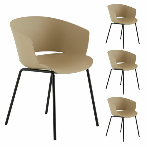 Idimex - Lot de 4 chaises de jardin NIVEL en plastique beige Idimex  - Idimex