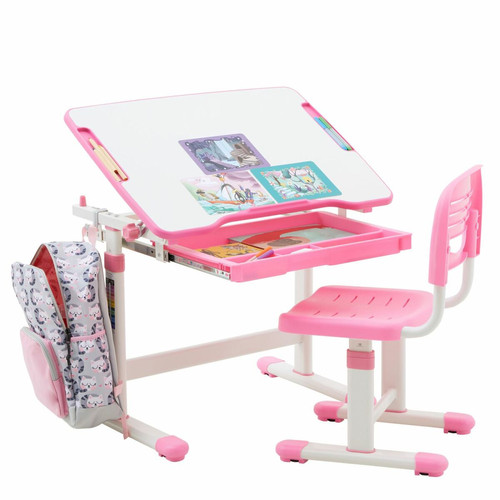 Idimex - Ensemble bureau et chaise pour enfant TUTTO de coloris blanc et rose Idimex  - Ensemble bureau