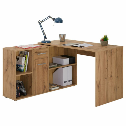 Idimex - Bureau d'angle CARMEN avec meuble de rangement, décor chêne sauvage - Mobilier de bureau Vert