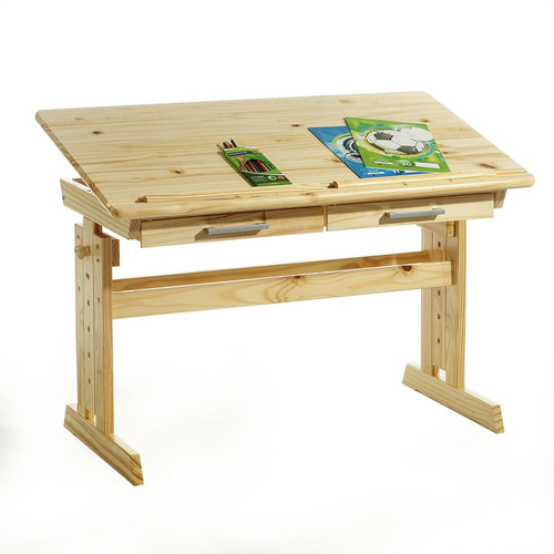 Bureau et table enfant Idimex Bureau enfant OLIVIA, en pin massif, réglable en hauteur et plateau inclinable, vernis naturel