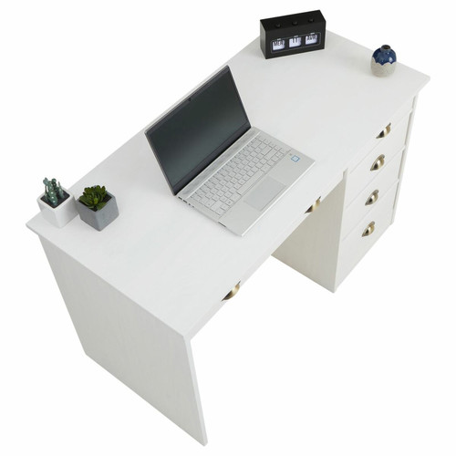 Bureaux Bureau LANA avec 5 tiroirs en pin massif lasuré blanc