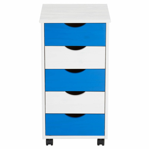 Idimex Caisson de bureau sur roulettes LAGOS, avec 5 tiroirs lasuré blanc et bleu