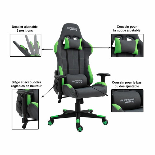 Idimex Chaise de bureau gaming SWIFT, revêtement en tissu gris et vert