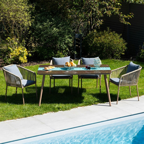 Idimex Ensemble table et 4 chaises de jardin CAPO, plateau en verre