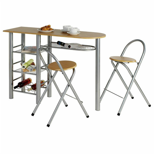 Idimex - Ensemble table haute de bar et 2 chaises STYLE, couleur hêtre - Bars Table bar
