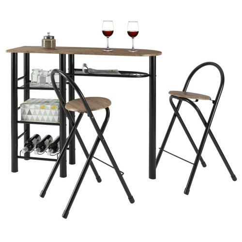 Idimex - Ensemble table haute de bar et 2 chaises STYLE, décor chêne sauvage Idimex   - Bars Table bar