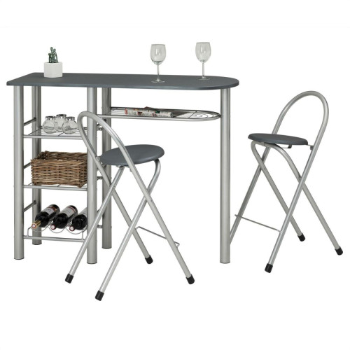 Idimex -Ensemble table haute de bar et 2 chaises STYLE, gris mat Idimex  - Bars Table bar