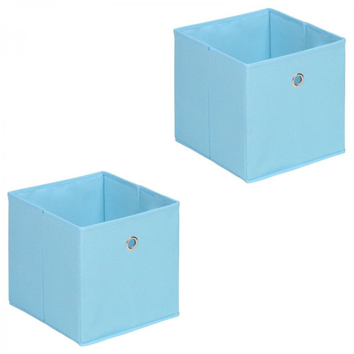 Idimex - Lot de 2 boîtes de rangement ELA, en tissu bleu clair - Petit rangement Bleu marine