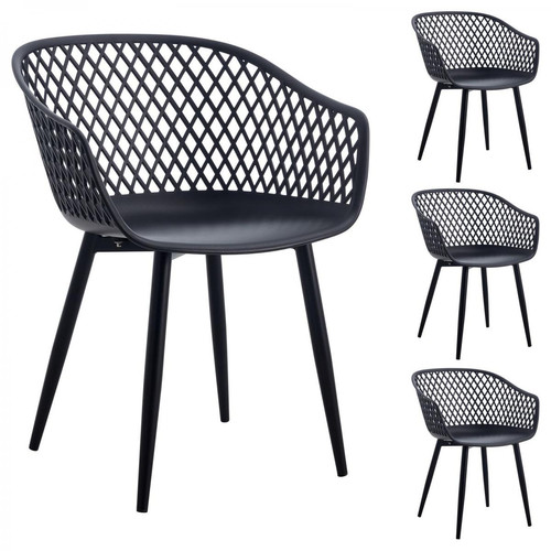 Idimex - Lot de 4 chaises MADEIRA, en plastique et métal noir - Idimex