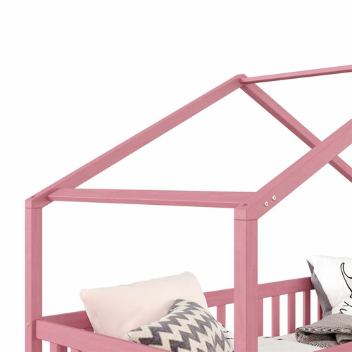 Lit enfant Lit cabane ELEA avec tiroirs, 90 x 190 cm en pin massif lasuré rose