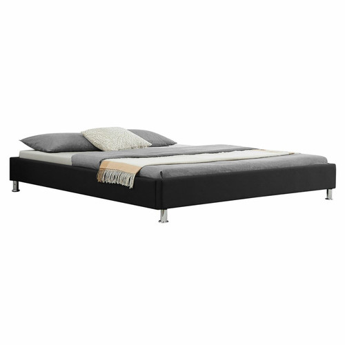 Idimex - Lit futon double NIZZA, 180 x 200 cm, avec sommier, revêtement en tissu noir Idimex  - Pieds de lit en bois