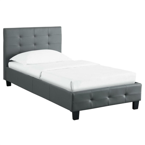 Idimex - Lit simple REVE, 90 x 190 cm, capitonné avec sommier, revêtement synthétique gris Idimex  - Pieds de lit en bois