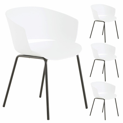 Idimex - Lot de 4 chaises de jardin NIVEL en plastique blanc Idimex  - Idimex